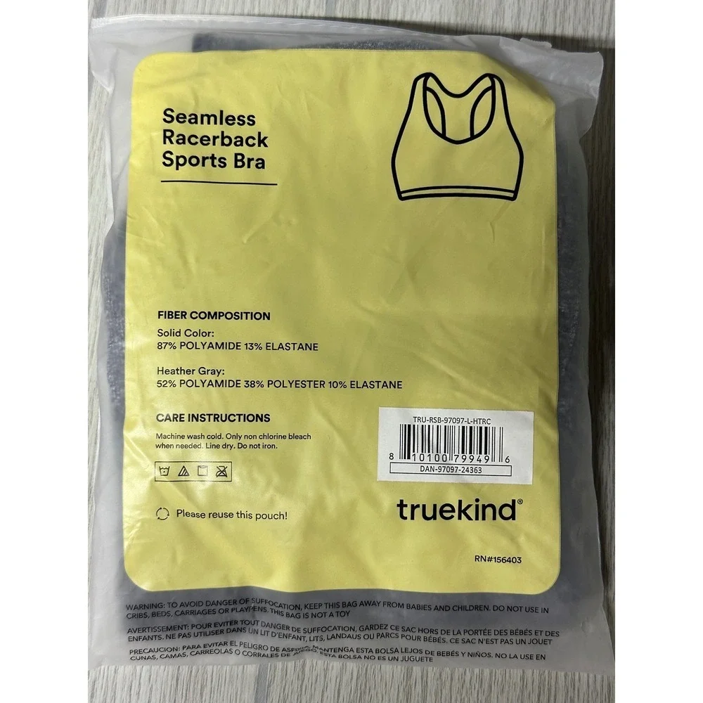 Truekind Seamless Racerback Sports‎ Bra Comfortable Black Activewear